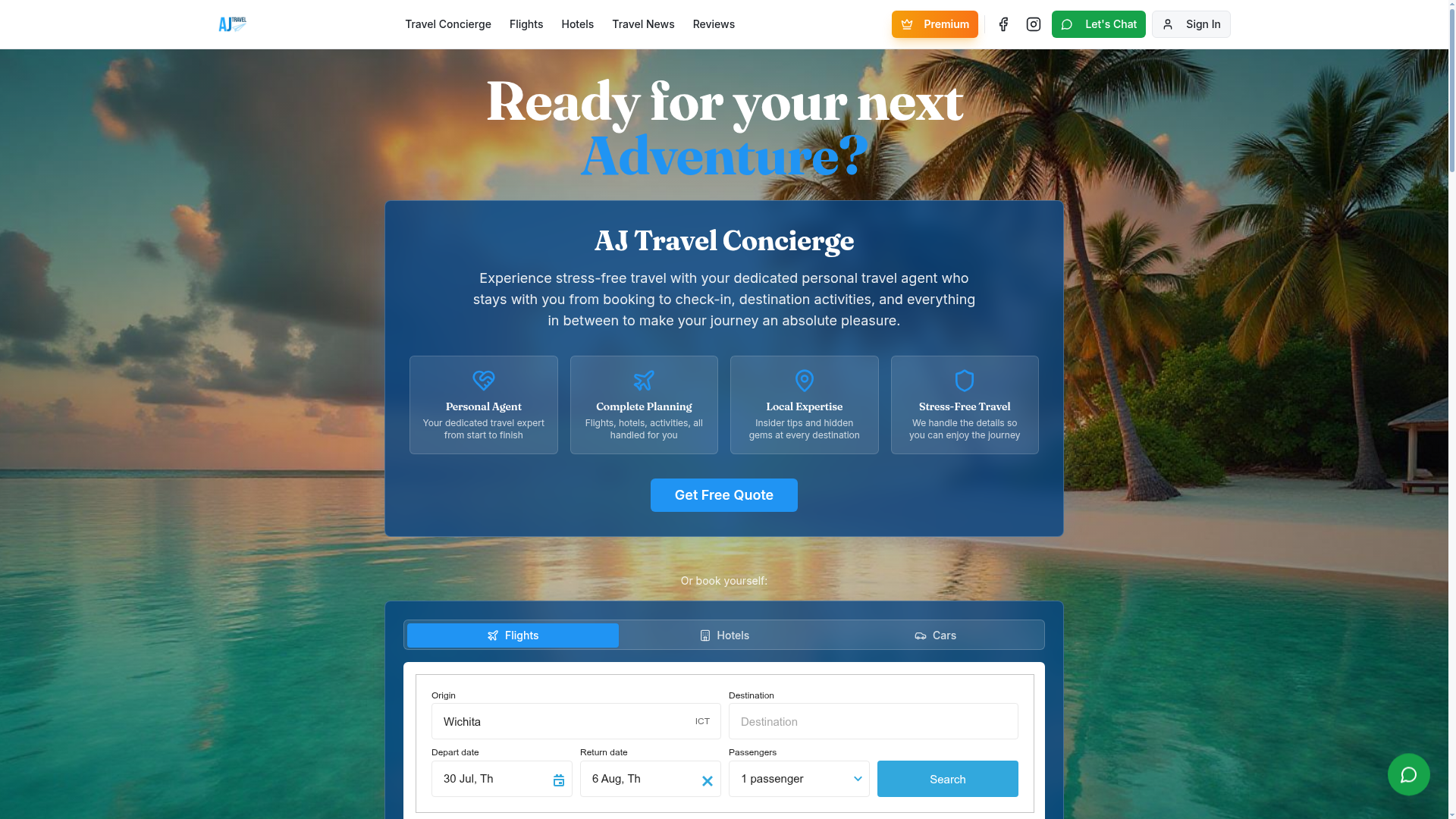 AJ Travel website preview